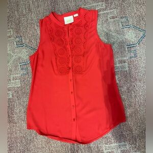 Maeve red sleeveless eyelet button down dress prep  top size 4